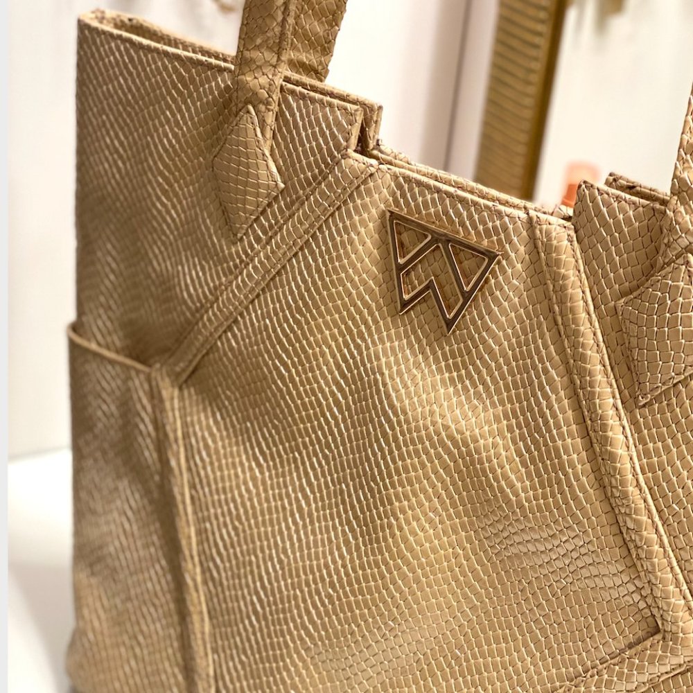 Paint The Town Tote - Tan Python Print Kelly Wynne Retails $470 View 3